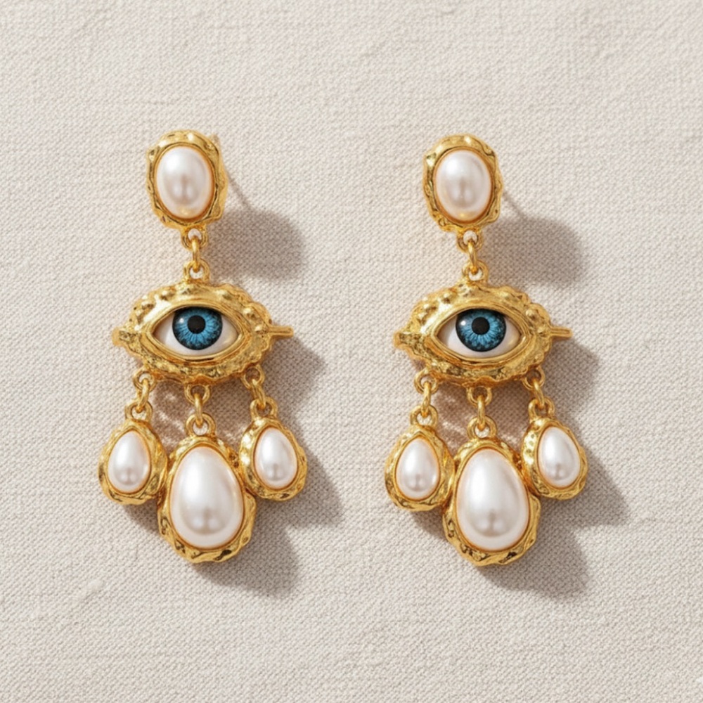 🧿 Gold Evil Eye Dangle Earrings | Lightweight Statement Drop Earrings